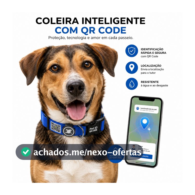 Coleira para cachorro com identificação inteligente QR Code