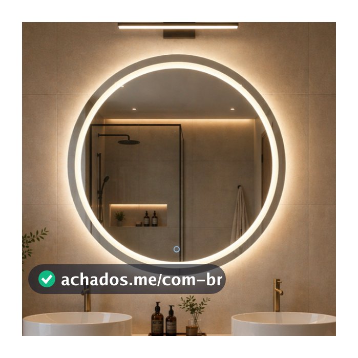 Espelho Redondo 50cm a 60cm Com LED 3 Cores Jateado Lapidado Banheiro Maquiagem Salão de Beleza