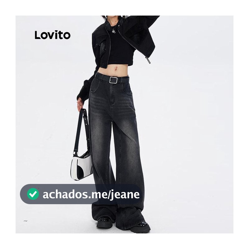 Lovito Casual Jeans Femininos Com Botão Liso E Bolso Frontal Com Zíper LNA49080