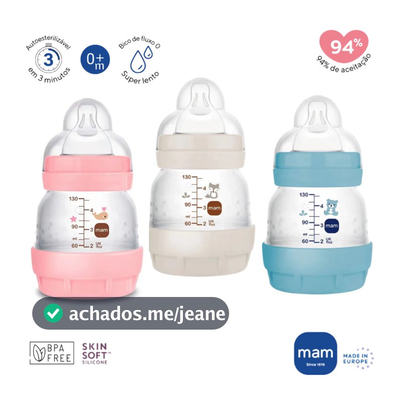 MAMADEIRA MAM EASY START ANTICÓLICA 0 MESES 130ML ORIGINAL - 1 UNIDADE