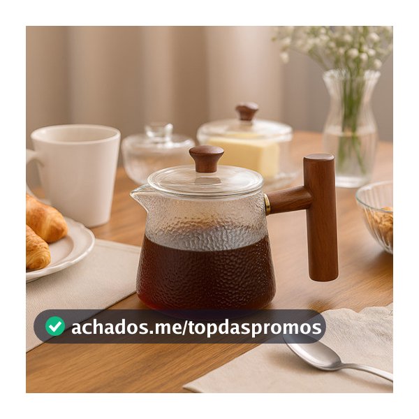 WOLFF - Chaleira de Vidro Borossilicato Resistente ao Calor Martelado com Alça de Bambu 750ml