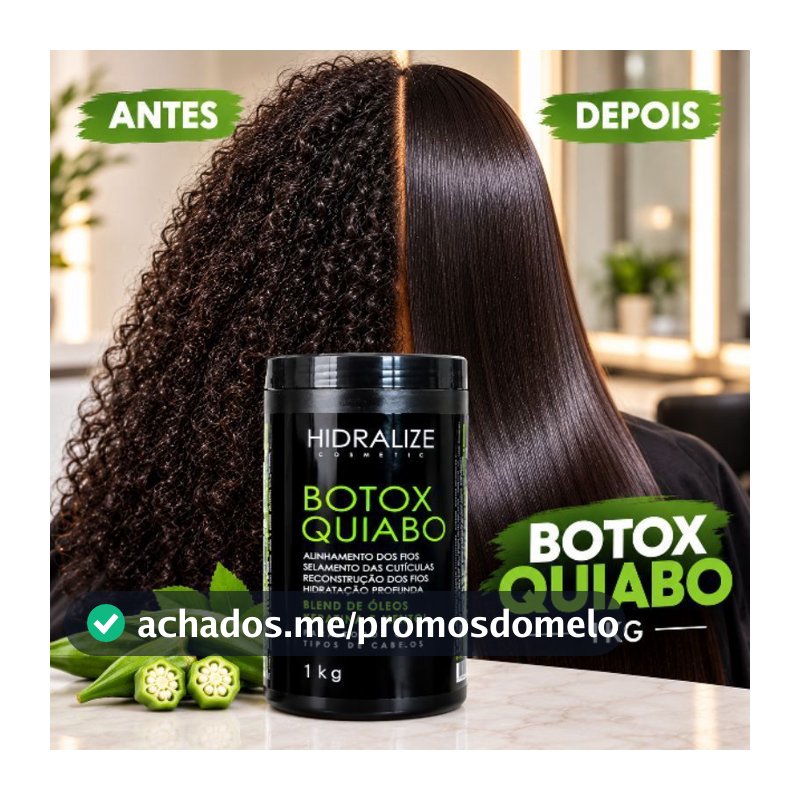 BTX Capilar 1kg Hidralise Botox de Quiabo Redutor de Volume Alisamento Sem Formol Anti Frizz Liso 3D