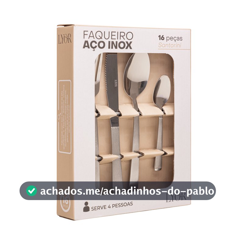 Faqueiro 16 Peças Aço Inox Santorini 4,3cm Lyor