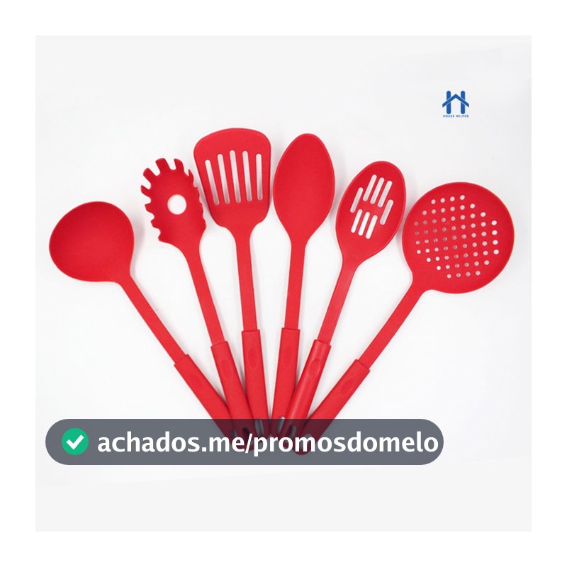Conjunto 6 Utensilios com Gancho de Cozinha de Nylon Colher Concha Escumadeira Espátula Pegadores