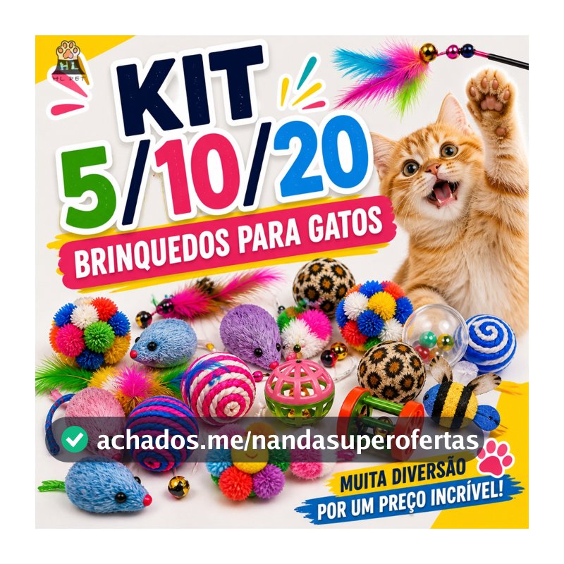 Kit 5/10/20 Brinquedos para Gatos Interativo Pet com ou sem Varinha Modelos Sortidos