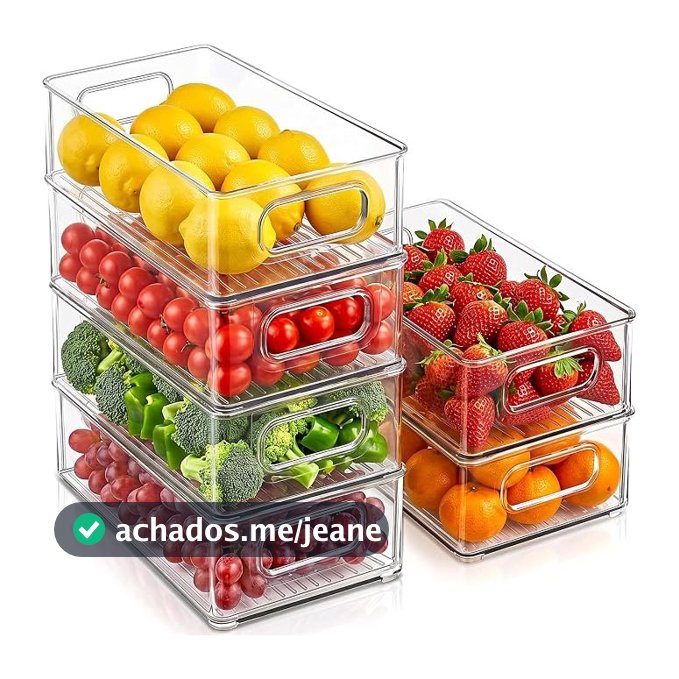 Kit 6 Organizadores de Geladeira Armário Despensa Cozinha Empilháveis Organizador de Alimentos