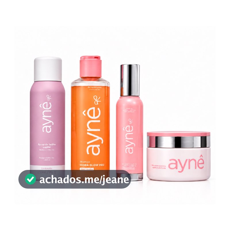 Coleção AYNE Completa - Shampoo + Máscara Capilar + Spray Finalizador + Spray Perfumado Brilho sem frizz