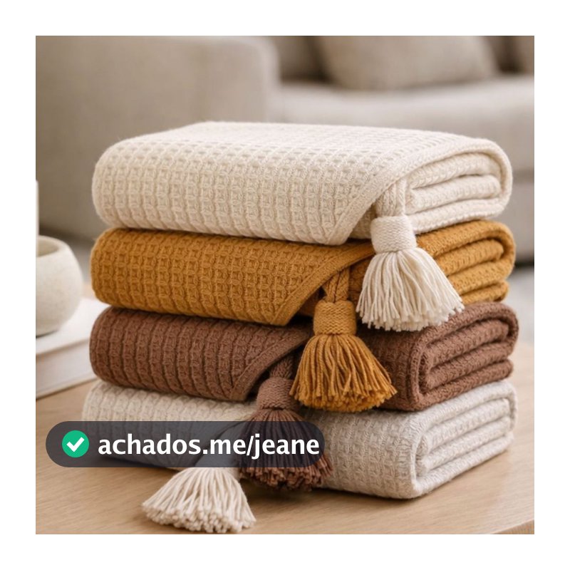 Manta Xale Pompom 1.40 X 1.40 Decorativa para Sofá Algodão Peseira para Cama e Sofá Top