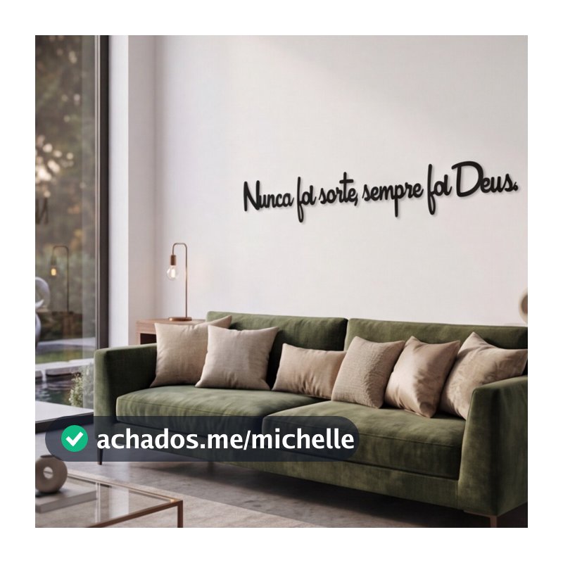 Palavra de Parede Nunca Foi Sorte Sempre Foi Deus em MDF Preto Quadro Decorativo Religioso Fé