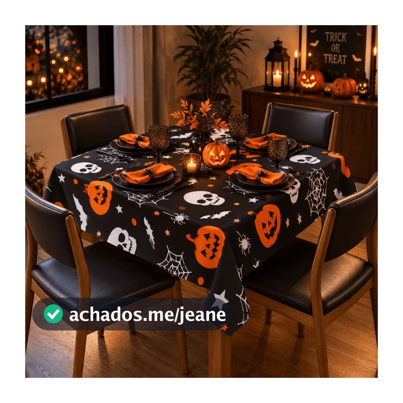 Capa de Mesa Halloween 4 6 e 8 Lugares Toalha de Mesa Festa Decoração Temática Abóbora Caveira