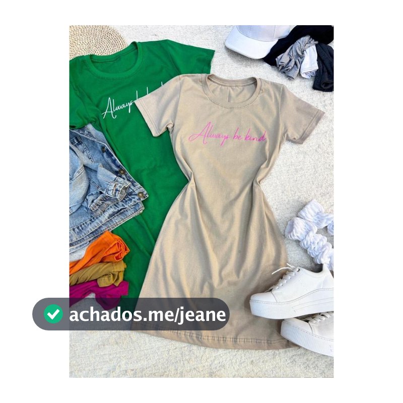 Vestido Feminina Carta ocasional Vestido de algodao com manga curto Gola Redonda Social, Casual, Always Be Lind