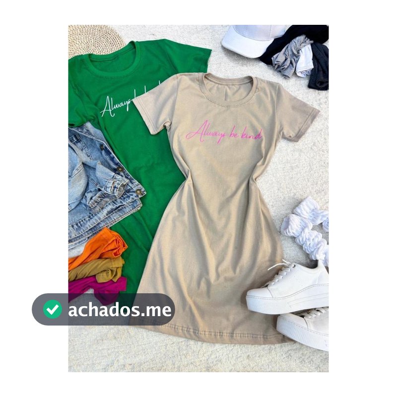 Vestido Feminina Carta ocasional Vestido de algodao com manga curto Gola Redonda Social, Casual, Always Be Lind