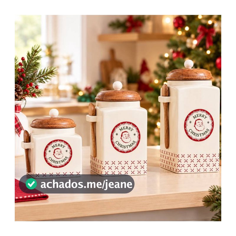 Pote Natal com Tampa Decoração Mantimentos Merry Christmas Copa&Cia