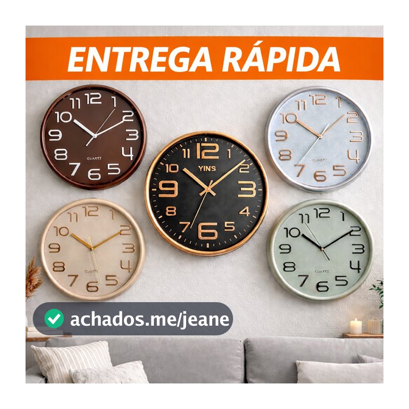 Relógio de Parede 30cm Grande Moderno Silencioso Decorativo Dourado Sala Cozinha Quarto Escritório