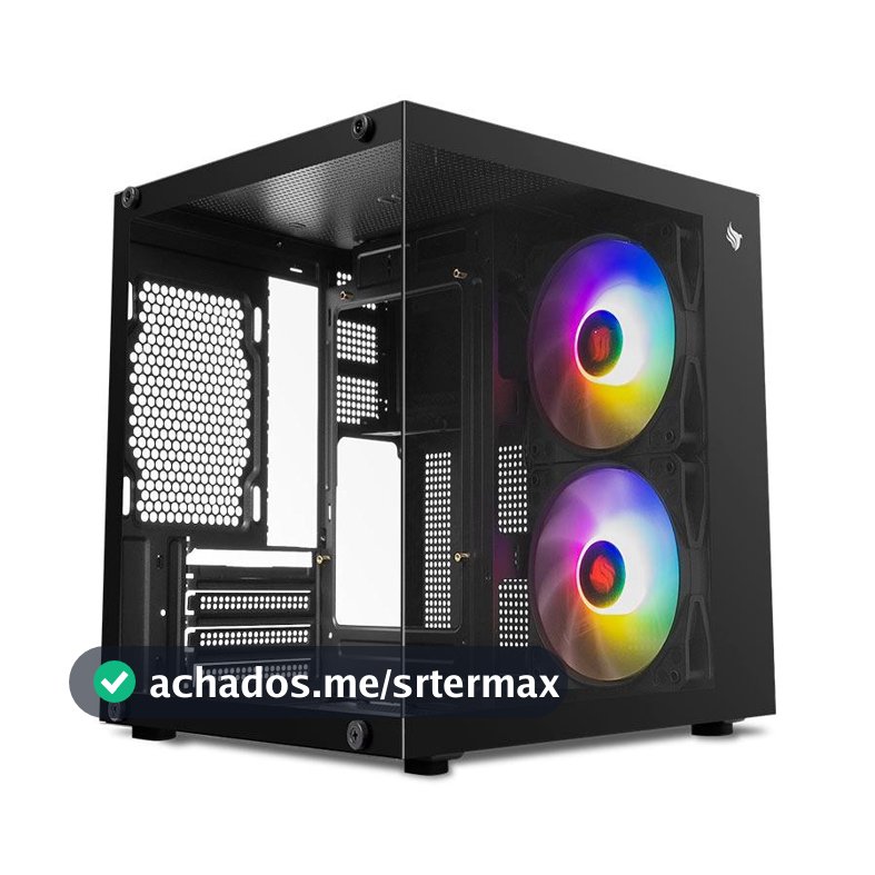 Gabinete Gamer Aquário  Pichau Atom X, Mini-Tower, Lateral de Vidro, Com 2 Fans, Preto, PG-ATOMX-BK