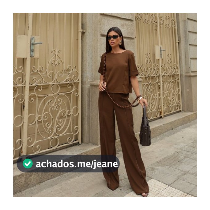 Conjunto Feminino Blusa Manga Curta e Pantalona com Cós de Botões Elinor