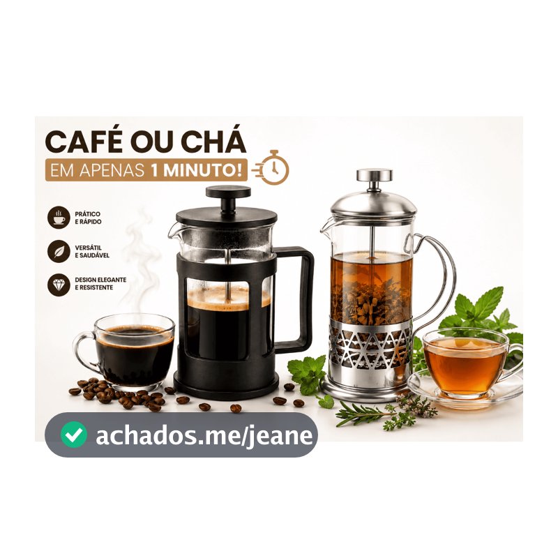 Cafeteira Prensa Francesa de Vidro 350ML Cremeira Inox Com Tampa Preta, Prata