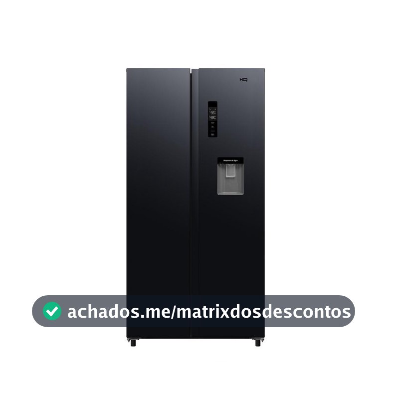 Geladeira Side By Side Frost Free 480 L HQ Inverter com Dispenser de Água Preta HQ-480SBSWD