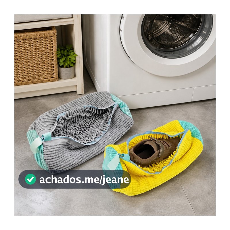 Bolsa Saco para Lavagem de Tênis e Sapatos com Zíper Protetor e Microfibra Reutilizável