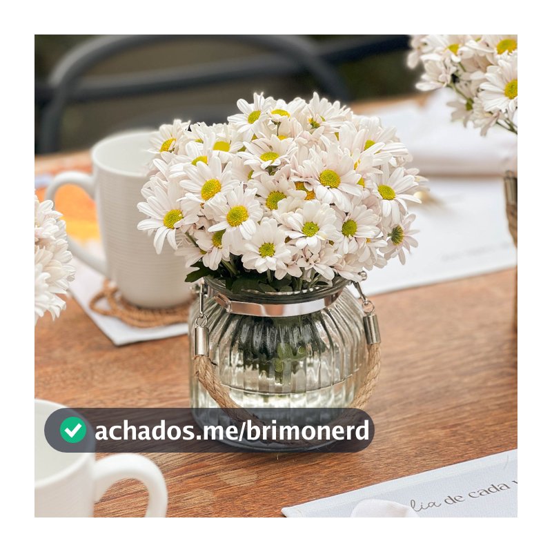 Vaso de Vidro Transparente 700ML Canelado Alça de Corda Elegante para Flores e Plantas Decorativo para Mesas.