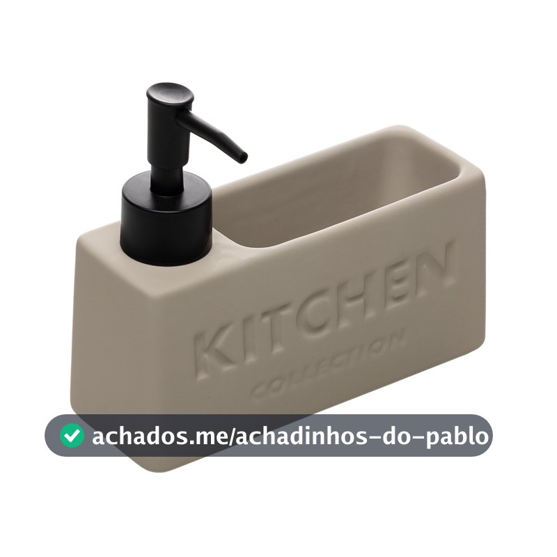 Porta Detergente Líquido com Suporte para Esponja Soft Touch Cinza Claro 380ml Cerâmica - Wolff