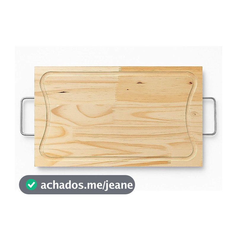 Tábua de Madeira Natural 39x25cm com Alça Metálica