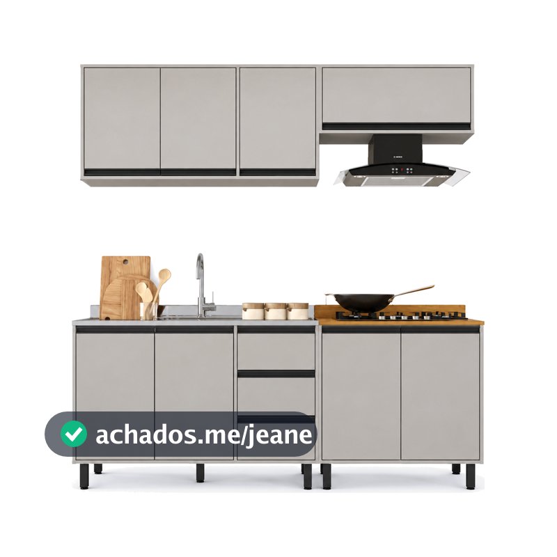 Armário de Cozinha Completa 200cm Cinza Tóquio Casamia