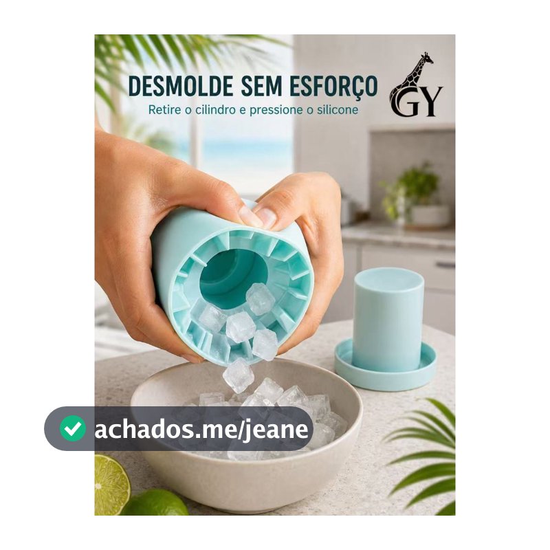 Forma Balde de Gelo em Silicone com Cilindro Interno – Molde Flexível para Cubos de Gelo, Compacto e Fácil de Usar