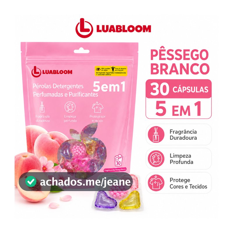 LUABLOOM Sabão Cápsula Lava Roupas 30un 5 em 1 Pêssego Branco Aroma Suave e Fresco