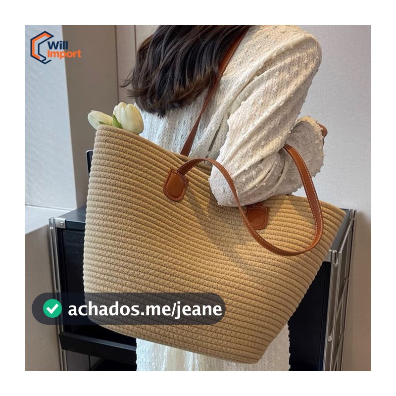 Bolsa de palha de grande capacidade para férias casuais praia portátil nova moda bolsa de ombro tecida
