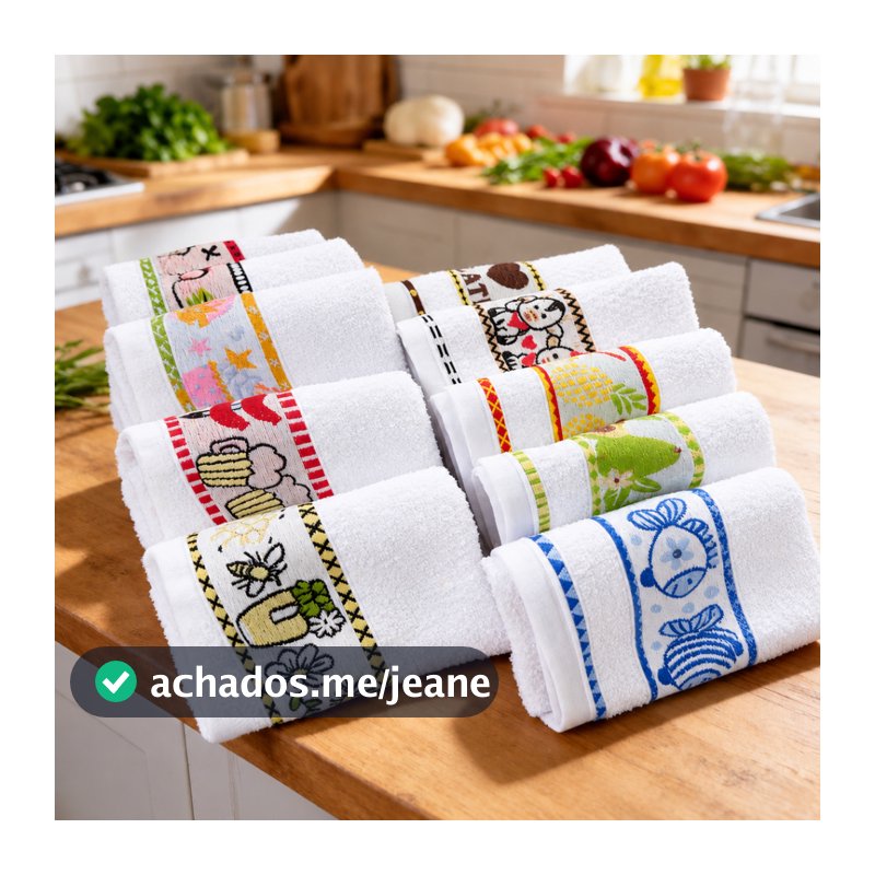Kit 6 Toalhas De Cozinha Pano De Copa Prato Felpudo Atoalhado Jacquard Gourmet 100% Algodão 50x70cm