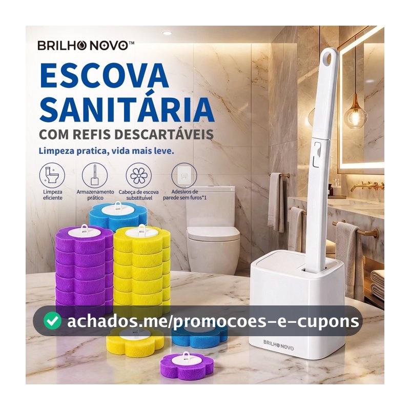 BRILHO NOVO Escova Sanitária com Cabeça Substituível e Refis Descartáveis | Base + 6, 12, 18, 24 ou 36 Refis
