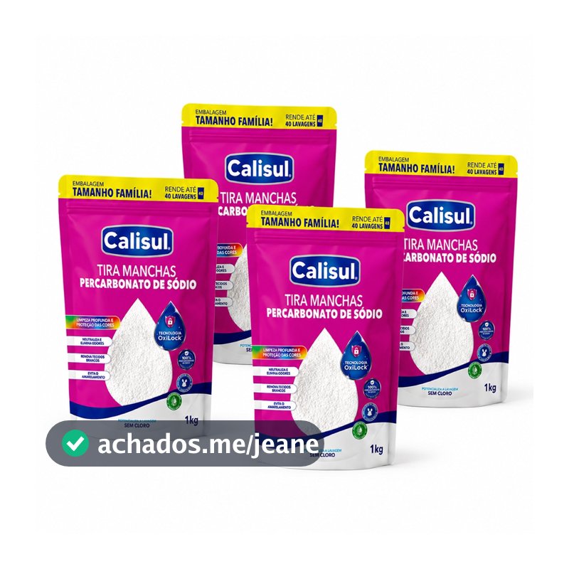 Percarbonato de Sódio Calisul 1Kg Kit 2 3 ou 4 Unidades Oxigênio Ativo Tira Manchas Sem Cloro Clareador