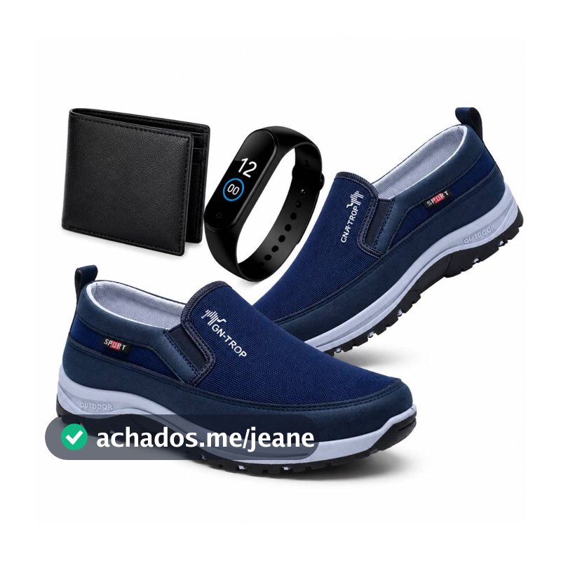 Tênis Sapatilha Mocassim Masculino Adventure com Solado Antiderrapante Macio Costurado Confortável + Relogio e Carteira