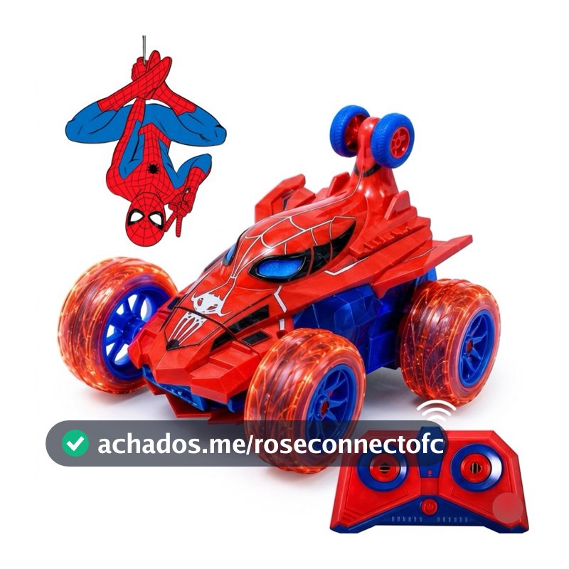 Carrinho Controle Remoto Homem Aranha Stunt 360° RC Com Luz LED Recarregável Giro Radical Anti Impacto Infantil