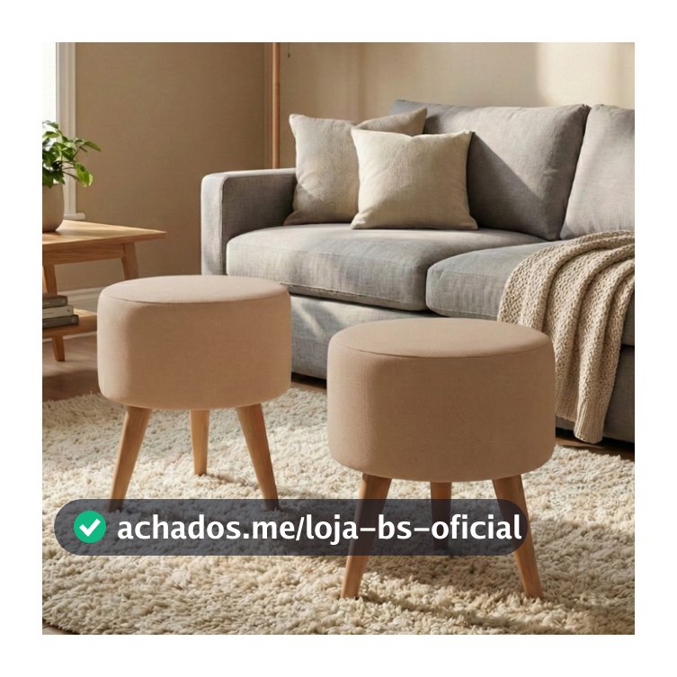 Puff Redondo Pé Palito Kit E Unidades Assento Estofado Apoio Para os Pés
