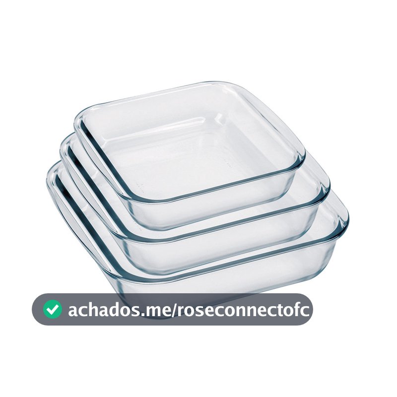 Conjunto de Assadeiras Quadradas Nadir Sempre em Vidro 3 Peças