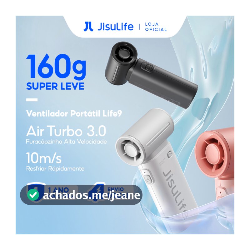 JISULIFE Mini Ventilador Portátil de Mão Turbo 5 Velocidade 18 hora Recarregável 5000mAh (Life9)