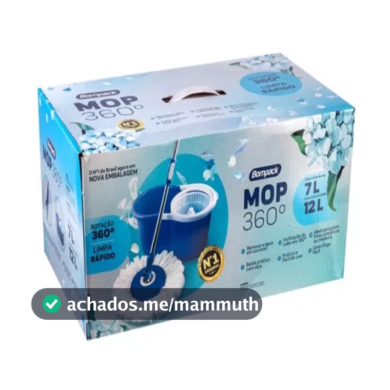 Balde Mop 12 Litros Bompack 360° Esfregão Para Limpeza