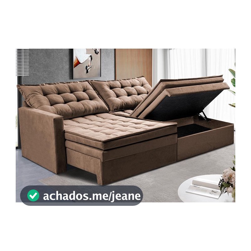 Sofá Sem Caixa Retrátil Baú 2,00m Cama inBox Secret Suede Velusoft Castor