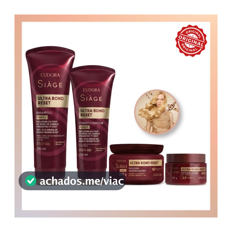 Kit Eudora Siàge Ultra Bond Reset Shampoo 250ml + Condicionador 200ml + Máscara 250g + Proteína Capilar 80g Reconstrução