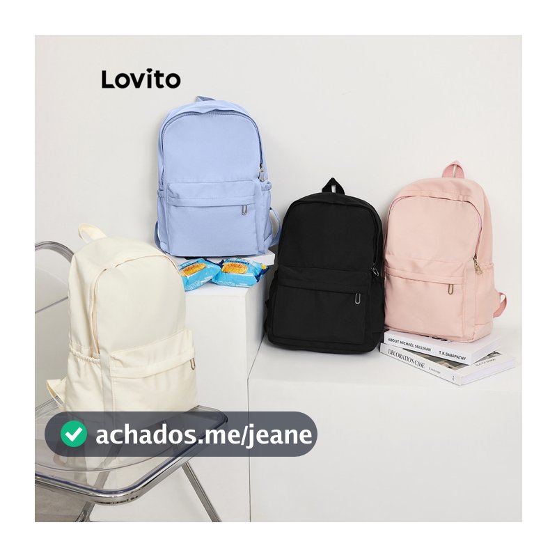 Lovito Mochila Escolar/estudanti Estilo Preppy Lisa Com Blocos De Cores Alça Dupla E Vários Bolsos Para Mulheres L41BA05 (branco/rosa/azul/preto)