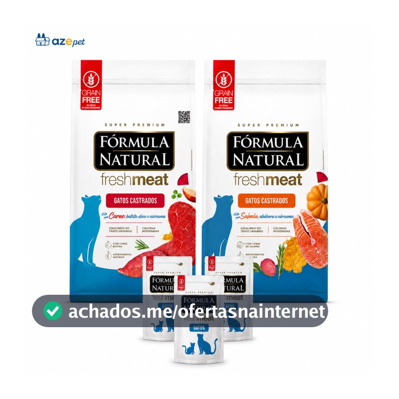 Kit 3 Rações Fórmula Natural Fresh Meat Gatos Castrados 500g Carne Salmão 1,5kg