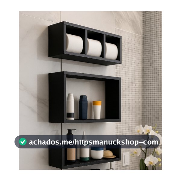 Kit 3 Nicho para banheiro Prateleira Organizador shampoo toalha e papel higiênico em Preto ou Branco 100% Mdf