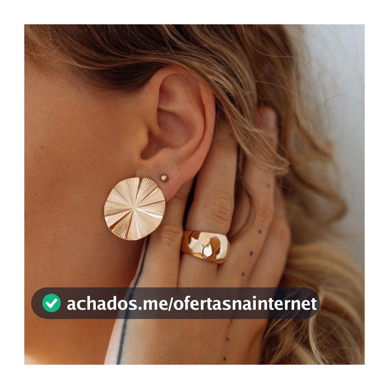 Brinco Leque Redondo Folheado a Ouro 18k Brincos Femininos Elegante Acessórios Femeninos Bijuterias