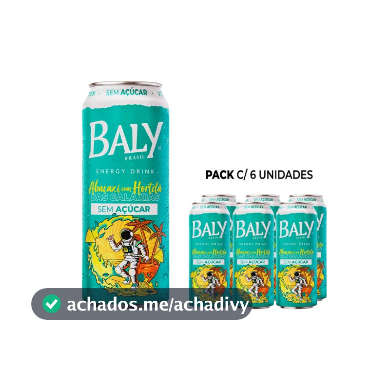 Energético Baly Abacaxi e Hortelã Sem Açúcar 473ml Pack 6 Latas