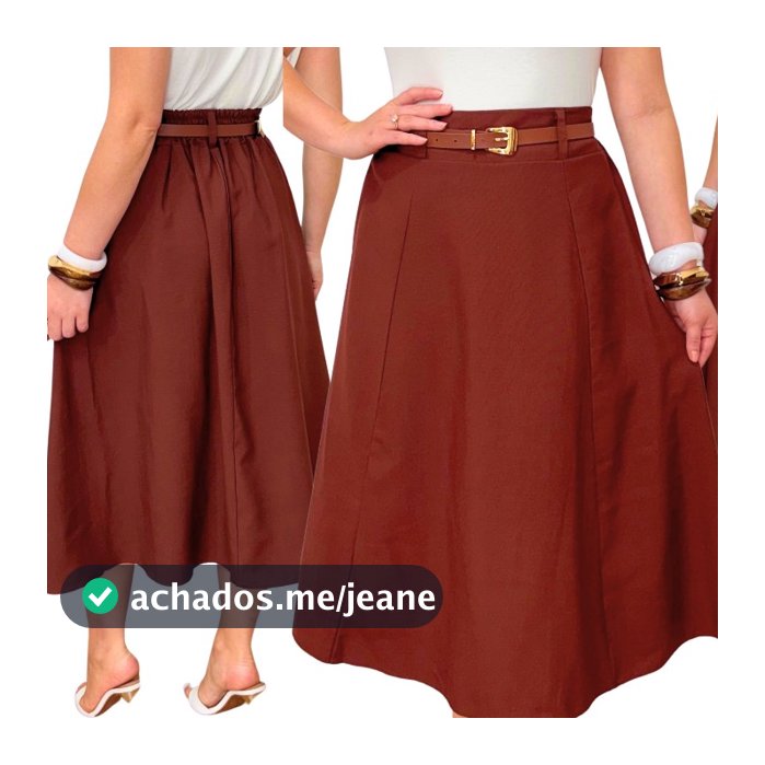 Saia Midi Feminina Cintura Alta com Elástico na Costa Moda Elegante Casual e Evangélica