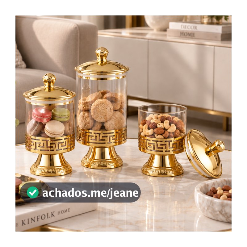 Pote Hermético Imperial Dourado em Acrílico Premium – P M G ou Kit