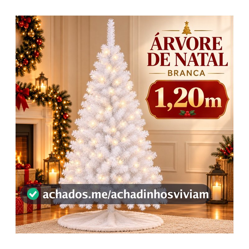 Árvore de Natal 120cm 200 Galhos Branca Dourada Rosa Pinheiro Cheia Premium Cor de Neve