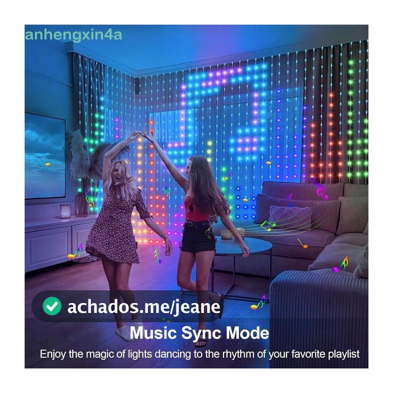 Luzes De Cortina LED ANHENGXIN , Corda De Fadas Para Sincronização De Música Com Padrão DIY Inteligentes Alimentadas Por